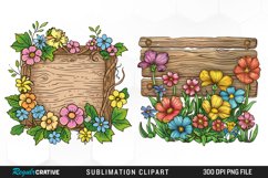 Watercolor Wooden Spring Plaques PNG Set Clipart Product Image 1