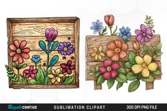 Watercolor Wooden Spring Plaques PNG Set Clipart Product Image 1