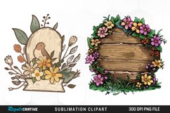 Watercolor Wooden Spring Plaques PNG Set Clipart Product Image 1