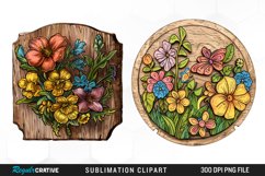 Watercolor Wooden Spring Plaques PNG Set Clipart Product Image 1