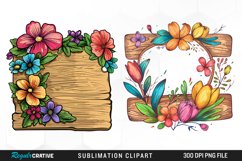Watercolor Wooden Spring Plaques PNG Set Clipart Product Image 1
