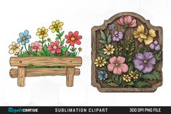 Watercolor Wooden Spring Plaques PNG Set Clipart Product Image 1
