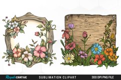 Watercolor Wooden Spring Plaques PNG Set Clipart Product Image 1
