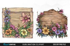 Watercolor Wooden Spring Plaques PNG Set Clipart Product Image 1