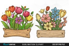 Watercolor Wooden Spring Plaques PNG Set Clipart Product Image 1