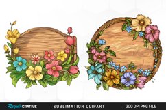 Watercolor Wooden Spring Plaques PNG Set Clipart Product Image 1