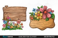Watercolor Wooden Spring Plaques PNG Set Clipart Product Image 1