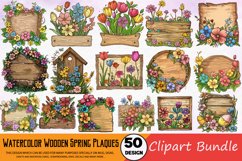 Watercolor Wooden Spring Plaques Clipart Bundle Product Image 1