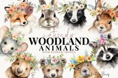 Watercolor Woodland Animals with Flower Crowns Product Image 1