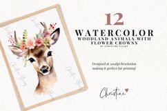 Watercolor Woodland Animals with Flower Crowns Product Image 2