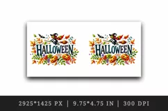 Watercolor word Halloween witch flying on broomstick autumn leaves quote print tumbler skinny mug wrap clipart t-shirt sublimation printable design
