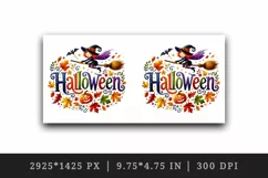 Watercolor word Halloween witch flying on broomstick autumn leaves quote print tumbler skinny mug wrap clipart t-shirt sublimation printable design