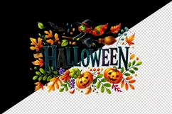 Watercolor word Halloween witch flying on broomstick autumn leaves quote print tumbler skinny mug wrap clipart t-shirt sublimation printable design
