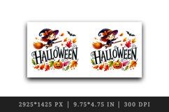 Watercolor word Halloween witch flying on broomstick autumn leaves quote print tumbler skinny mug wrap clipart t-shirt sublimation printable design