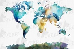 Watercolor World Map Poster Digital Art, home and gift decor Product Image 1