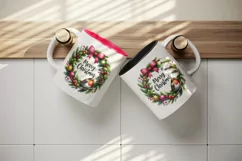Watercolor wreath pine branch bauble cute robin Merry Christmas quote print 20 oz tumbler skinny mug wrap clipart t-shirt sublimation printable design