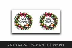 Watercolor wreath pine branch bauble cute robin Merry Christmas quote print 20 oz tumbler skinny mug wrap clipart t-shirt sublimation printable design