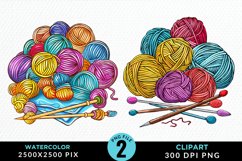 Watercolor Yarn And Wool Set Clipart Product Image 1
