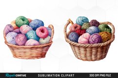 Watercolor Yarn In Basket Set Clipart Product Image 1