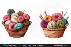 Watercolor Yarn In Basket Set Clipart Product Image 1