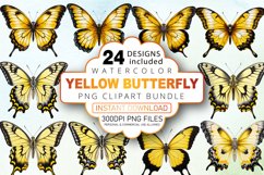 Watercolor Yellow Butterfly Floral Clipart Bundle Product Image 1
