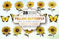 Watercolor Yellow Butterfly PNG Clipart Bundle Product Image 1