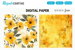 Watercolor Yellow Floral Digital Paper, Floral Background Product Image 1