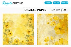 Watercolor Yellow Floral Digital Paper, Floral Background Product Image 1