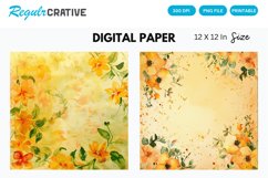 Watercolor Yellow Floral Digital Paper, Floral Background Product Image 1