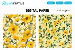 Watercolor Yellow Floral Digital Paper, Floral Background Product Image 1