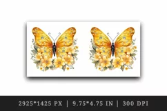 Watercolor yellow gold butterfly floral sparkle flowers insect diamonds 20 oz tumbler skinny mug wrap clipart t-shirt sublimation printable design