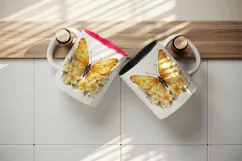 Watercolor yellow gold butterfly floral sparkle flowers insect diamonds 20 oz tumbler skinny mug wrap clipart t-shirt sublimation printable design