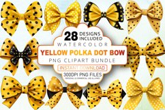 Watercolor Yellow Polka Dot Bow Clipart Bundle Product Image 1