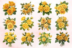 Watercolor Yellow Rose Bouquet Clipart Bundle Product Image 2