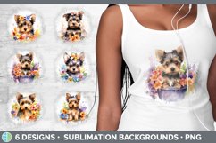 Bundle of six Wild Flowers Yorkshire Terriers Grunge Background designs.