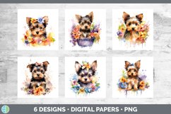 Bundle of six Wild Flowers Yorkshire Terriers Paper Backgrounds designs.