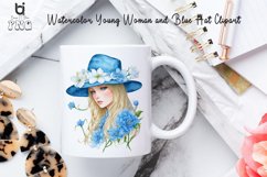 Watercolor Young Woman and Blue Hat Clipart, T-SHirt Design Product Image 3