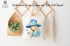 Watercolor Young Woman and Blue Hat Clipart, T-SHirt Design Product Image 4