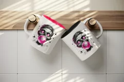 Watercolor zombie blowing bubble with neon pink gum sparkles Halloween print 20oz tumbler skinny mug wrap clipart t-shirt sublimation printable design