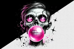 Watercolor zombie blowing bubble with neon pink gum sparkles Halloween print 20oz tumbler skinny mug wrap clipart t-shirt sublimation printable design