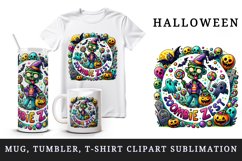 Watercolor zombie candy bucket bats tombstone Zombie Zest quote Halloween print tumbler skinny mug wrap clipart t-shirt sublimation printable design