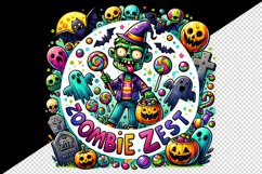Watercolor zombie candy bucket bats tombstone Zombie Zest quote Halloween print tumbler skinny mug wrap clipart t-shirt sublimation printable design