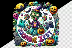 Watercolor zombie candy bucket bats tombstone Zombie Zest quote Halloween print tumbler skinny mug wrap clipart t-shirt sublimation printable design