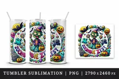 Watercolor zombie candy bucket bats tombstone Zombie Zest quote Halloween print tumbler skinny mug wrap clipart t-shirt sublimation printable design
