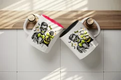 Watercolor zombie holding trick or treat bag neon yellow Halloween print 20 oz tumbler skinny mug wrap clipart t-shirt sublimation printable design