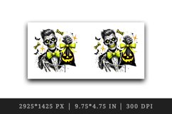 Watercolor zombie holding trick or treat bag neon yellow Halloween print 20 oz tumbler skinny mug wrap clipart t-shirt sublimation printable design