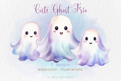 Happy Cute Ghost Clip Art, Watercolor Ghost Kawaii Faces Product Image 1