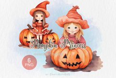 Pumpkin Princess Clip Art, Fall Watercolor Girl in Witch Hat Product Image 1