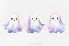 Happy Cute Ghost Clip Art, Watercolor Ghost Kawaii Faces Product Image 2