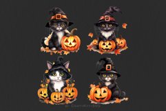 Halloween Black Cat Clip Art, Watercolor Cat and Pumpkins Product Image 4